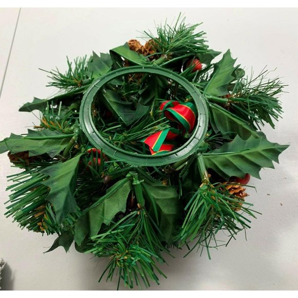 Christmas Candle Holder Ring Centerpiece Cardinal Bird Rustic Pine Cones 1960s - Picture 7 of 7